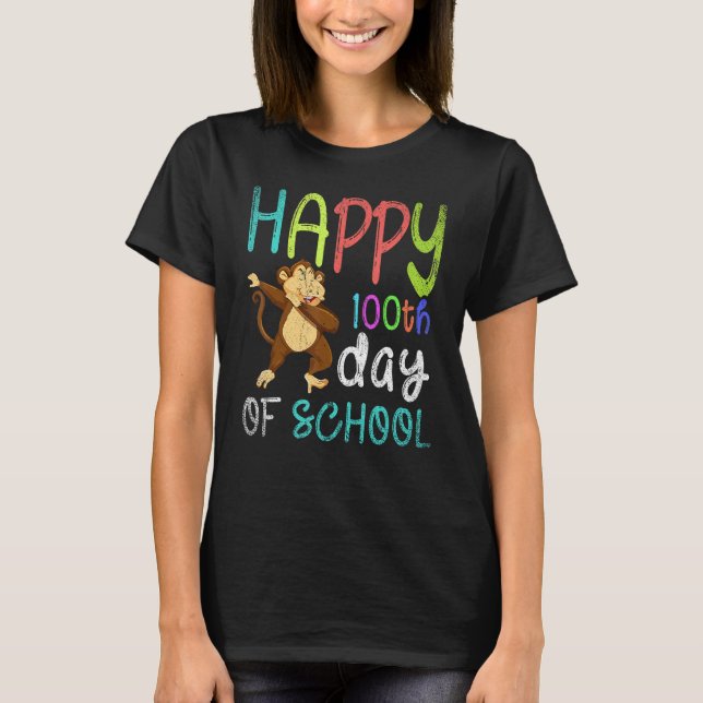 Happy 100th Day Of School Dabbing Monkey 100 Days  T-Shirt (Front)