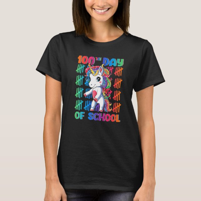 Happy 100th Day Of School Flossing Unicorn 100 Day T-Shirt (Front)