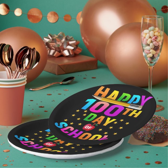 Happy 100th Day of School For Teachers & Students Paper Plate (Multi)