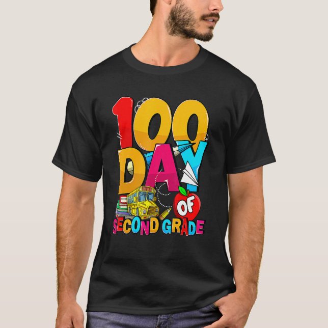 Happy 100th Day Of School Groovy 100 Days Of Secon T-Shirt (Front)