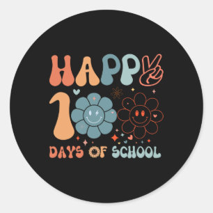 Happy 100th Day Of School Groovy Teacher Student W Classic Round Sticker