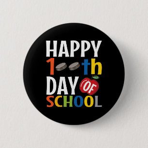 Happy 100th Day Of School  Hockey Teacher Student  2 Inch Round Button
