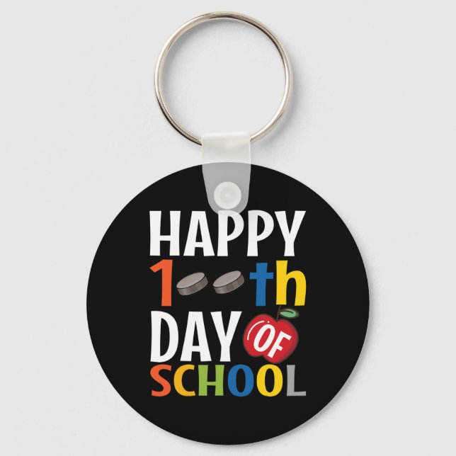 Happy 100th Day Of School  Hockey Teacher Student  Keychain (Front)