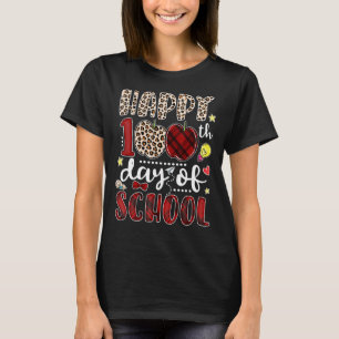 Happy 100th Day Of School Red Plaid Leopard Kids T T-Shirt