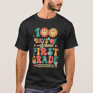 Happy 100th Day Of School Retro Groovy 100 Days Fi T-Shirt