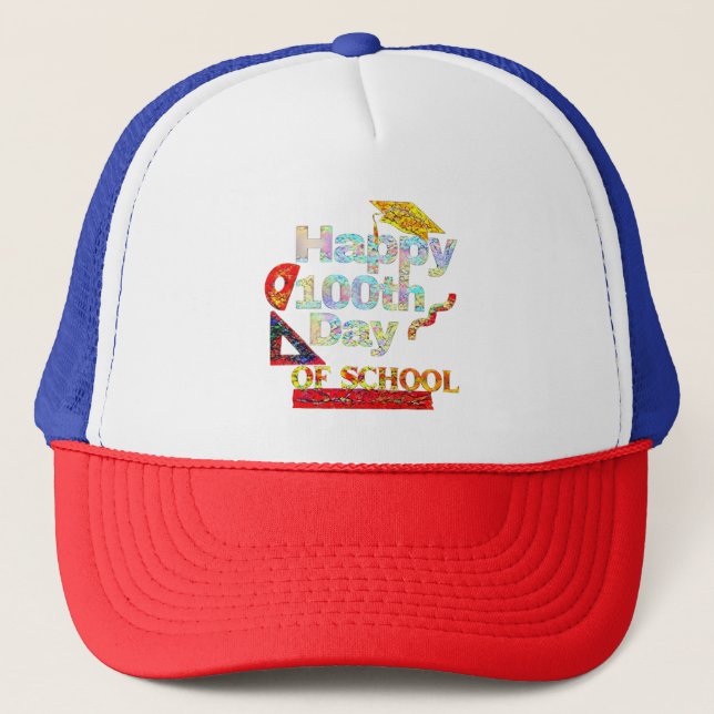 Happy 100th day of school retro style    trucker hat (Front)