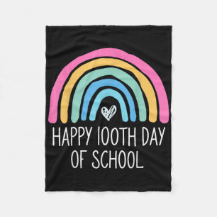 Happy 100th Day Of School Student 100 Days Rainbow Fleece Blanket
