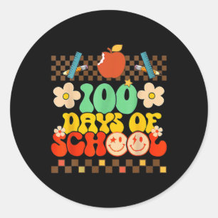 Happy 100th Day Of School Teacher Kids Retro Groov Classic Round Sticker