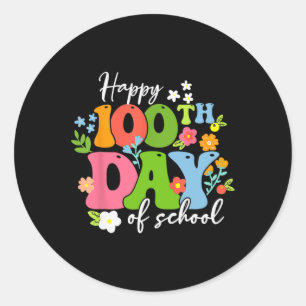 Happy 100th Day Of School Teacher Kids Retro Groov Classic Round Sticker