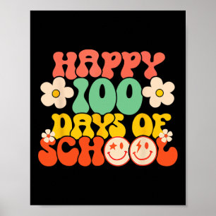Happy 100th Day Of School Teacher Kids Retro Groov Poster