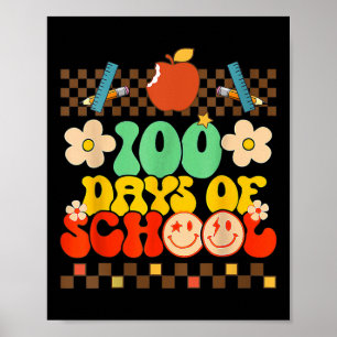 Happy 100th Day Of School Teacher Kids Retro Groov Poster