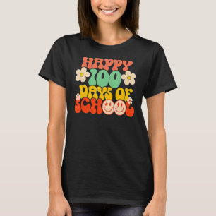 Happy 100th Day Of School Teacher Kids Retro Groov T-Shirt