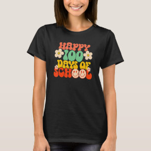Happy 100th Day Of School Teacher Kids Retro Groov T-Shirt