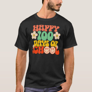Happy 100th Day Of School Teacher Kids Retro Groov T-Shirt