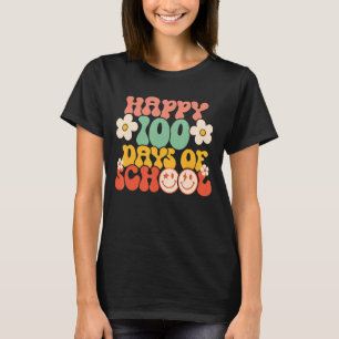 Happy 100th Day Of School Teacher Kids Retro Groov T-Shirt