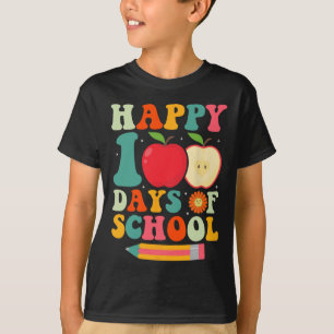 Happy 100th Day Of School Teacher Kids Retro Groov T-Shirt