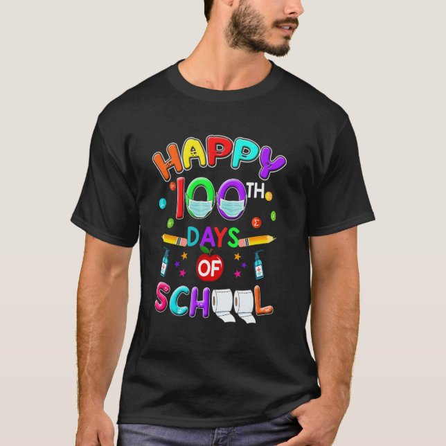 Happy 100th Day Of School Teacher Mask 100 Days Qu T-Shirt (Front)