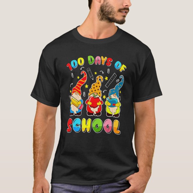 Happy 100th Day Of School Three Gnomes Virtual Tea T-Shirt (Front)