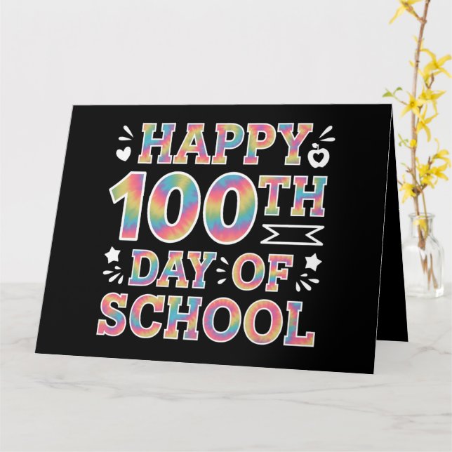 Happy 100th Day Of School Tie Dye Rainbow 100 Days Card (Yellow Flower)