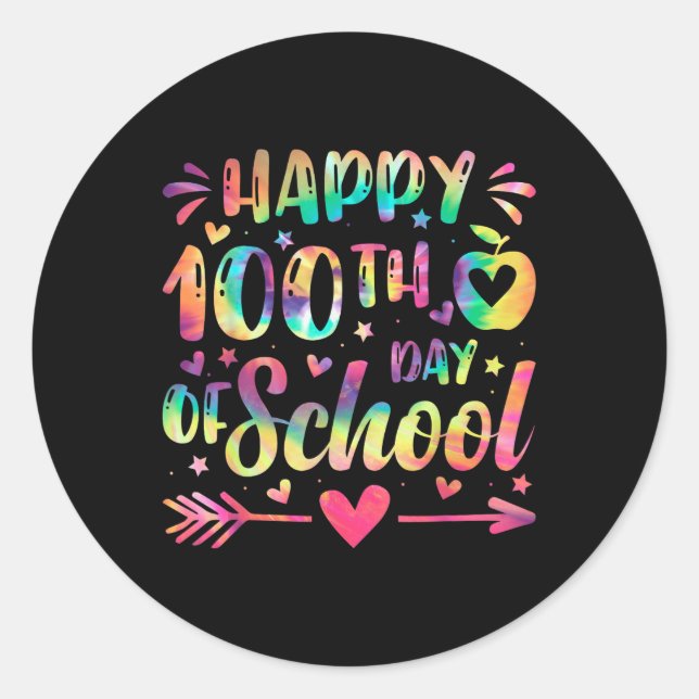 Happy 100th Day Of School Tie Dye Rainbow 100 Days Classic Round Sticker (Front)