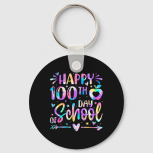 Happy 100th Day Of School Tie Dye Rainbow 100 Days Keychain