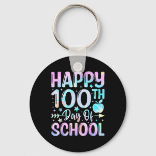 Happy 100th Day Of School Tie Dye Rainbow 100 Days Keychain