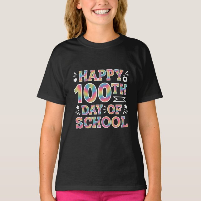 Happy 100th Day Of School Tie Dye Rainbow 100 Days T-Shirt (Front)