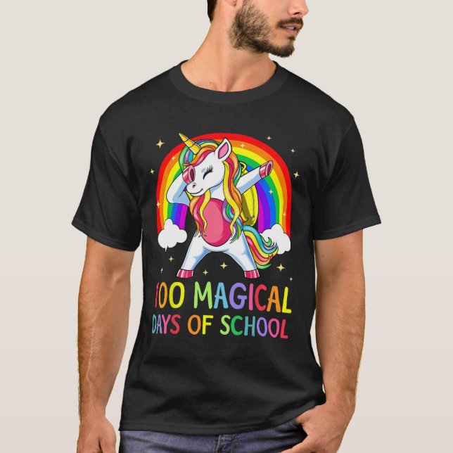 Happy 100th Day Of School Unicorn 100 Magical Days T-Shirt (Front)