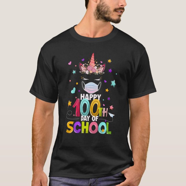 Happy 100th Day Of School Unicorn Face Mask Virtua T-Shirt (Front)