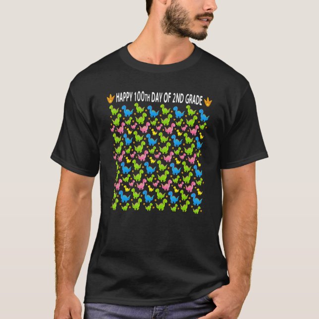 Happy 100th Day Of Second Grade Trex  Boys Second  T-Shirt (Front)