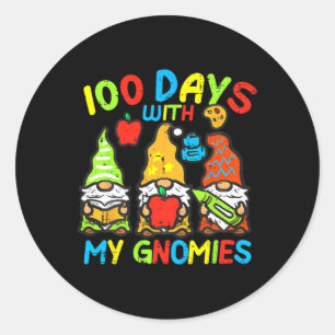 Happy 100th Day School Retro 100 Days With My Gnom Classic Round Sticker