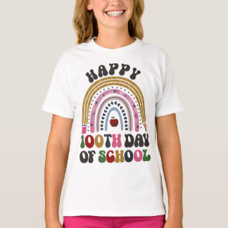 Happy 100th Days Of School Groovy Retro Rainbow T-Shirt