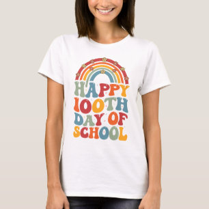 Happy 100th Days Of School Groovy Retro Rainbow T-Shirt