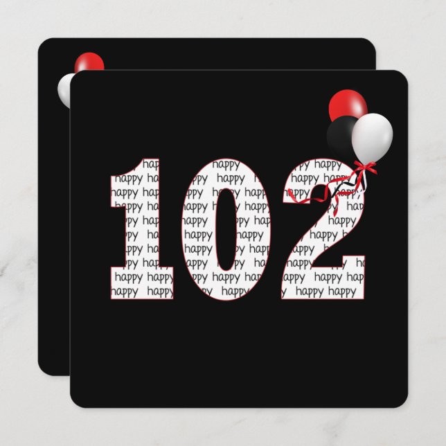 Happy 102nd Birthday On Black Invitation (Front/Back)