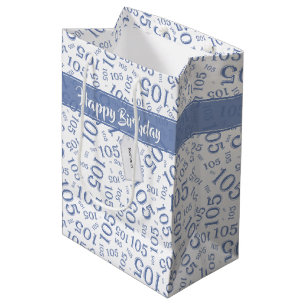 Happy 105th Birthday Blue and White Number Pattern Medium Gift Bag