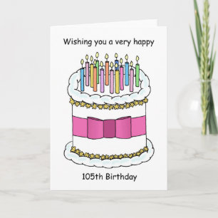Happy 105th Birthday Cake and Lit Candles Card