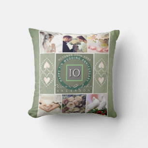 "Happy 10th Anniversary"6 photos Tin colour Throw Pillow