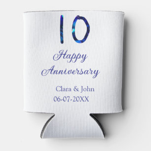 Happy 10th anniversary blue glitter add name date can cooler