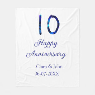Happy 10th anniversary blue glitter add name date  fleece blanket