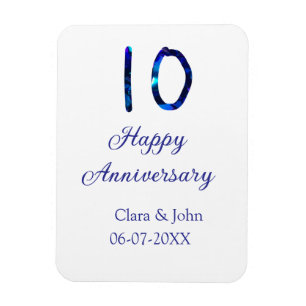 Happy 10th anniversary blue glitter add name date magnet