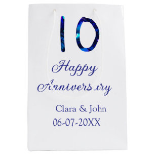 Happy 10th anniversary blue glitter add name date medium gift bag