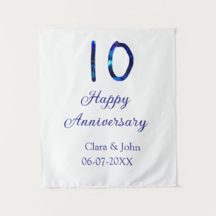 Happy 10th anniversary blue glitter add name date  tapestry