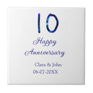 Happy 10th anniversary blue glitter add name date tile