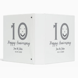 Happy 10th anniversary name date grey bold emoji binder