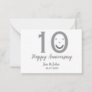Happy 10th anniversary name date grey bold emoji card