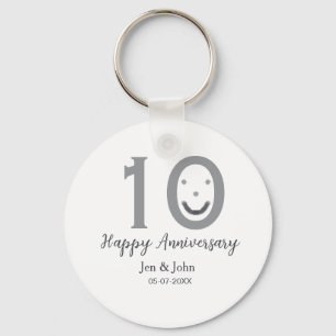 Happy 10th anniversary name date grey bold emoji keychain