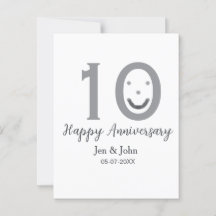 Happy 10th anniversary name date grey bold emoji