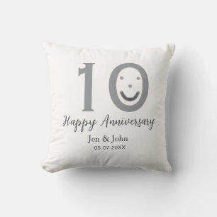 Happy 10th anniversary name date grey bold emoji throw pillow