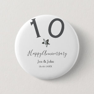 Happy 10th anniversary name date grey metal star b 2 inch round button
