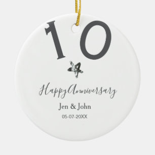 Happy 10th anniversary name date grey metal star b ceramic ornament
